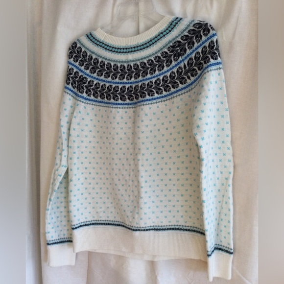 Talbots Crewneck Sweater Size Large in cream, Aqua, Brown, Gray - Picture 1 of 5